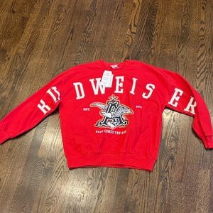 Men’s size medium Budweiser Bold Red Crewneck Sweater new no tag